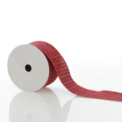 Burgundy Glitter and Linen Striped Wired Ribbon - 6.5cm Ribbons|