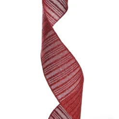 Burgundy Glitter and Linen Striped Wired Ribbon - 6.5cm Ribbons|