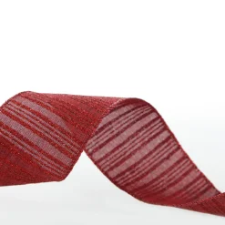 Burgundy Glitter and Linen Striped Wired Ribbon - 6.5cm Ribbons|