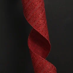 Burgundy Glitter and Linen Striped Wired Ribbon - 6.5cm Ribbons|