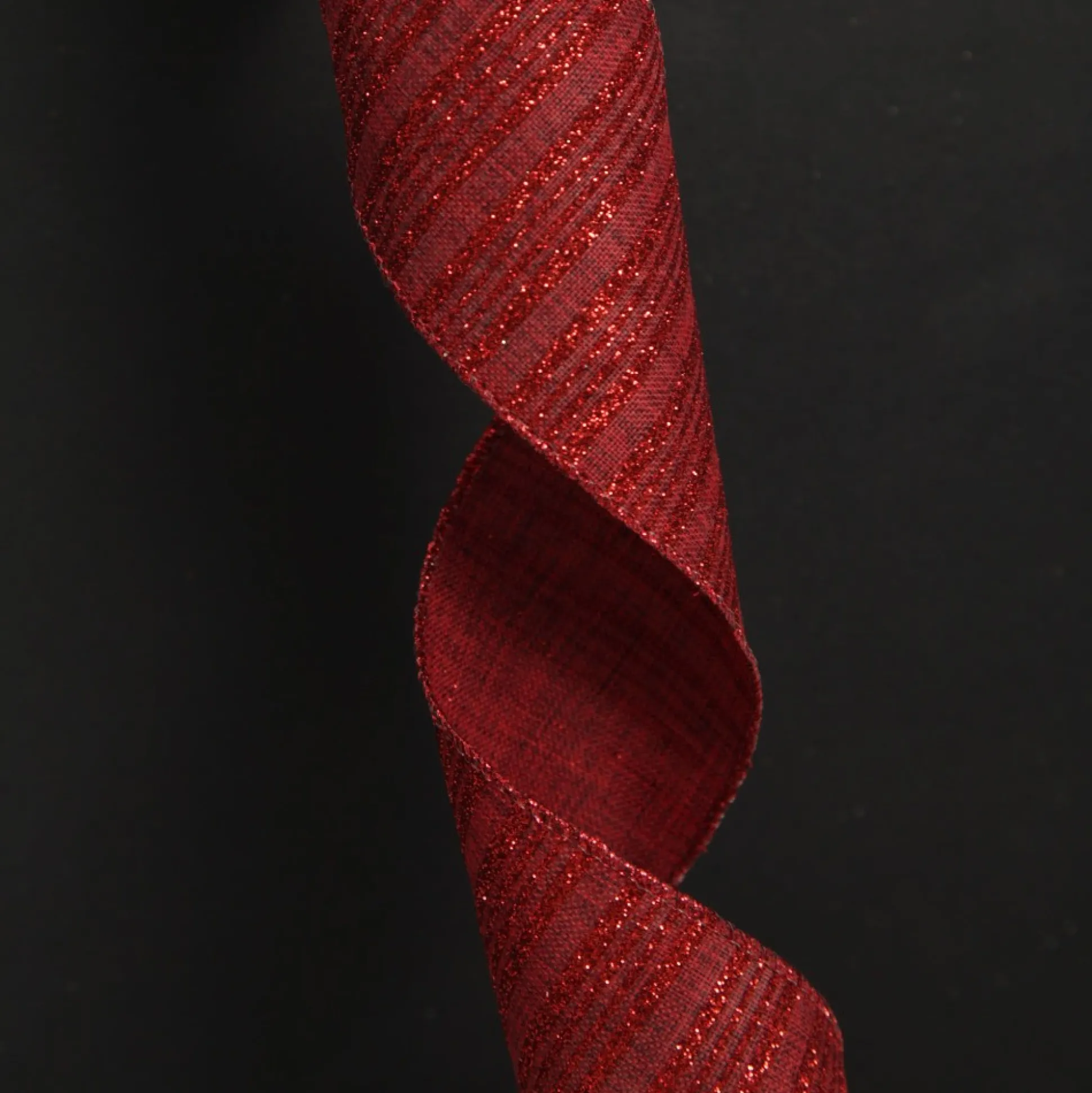 Burgundy Glitter and Linen Striped Wired Ribbon - 6.5cm Ribbons|