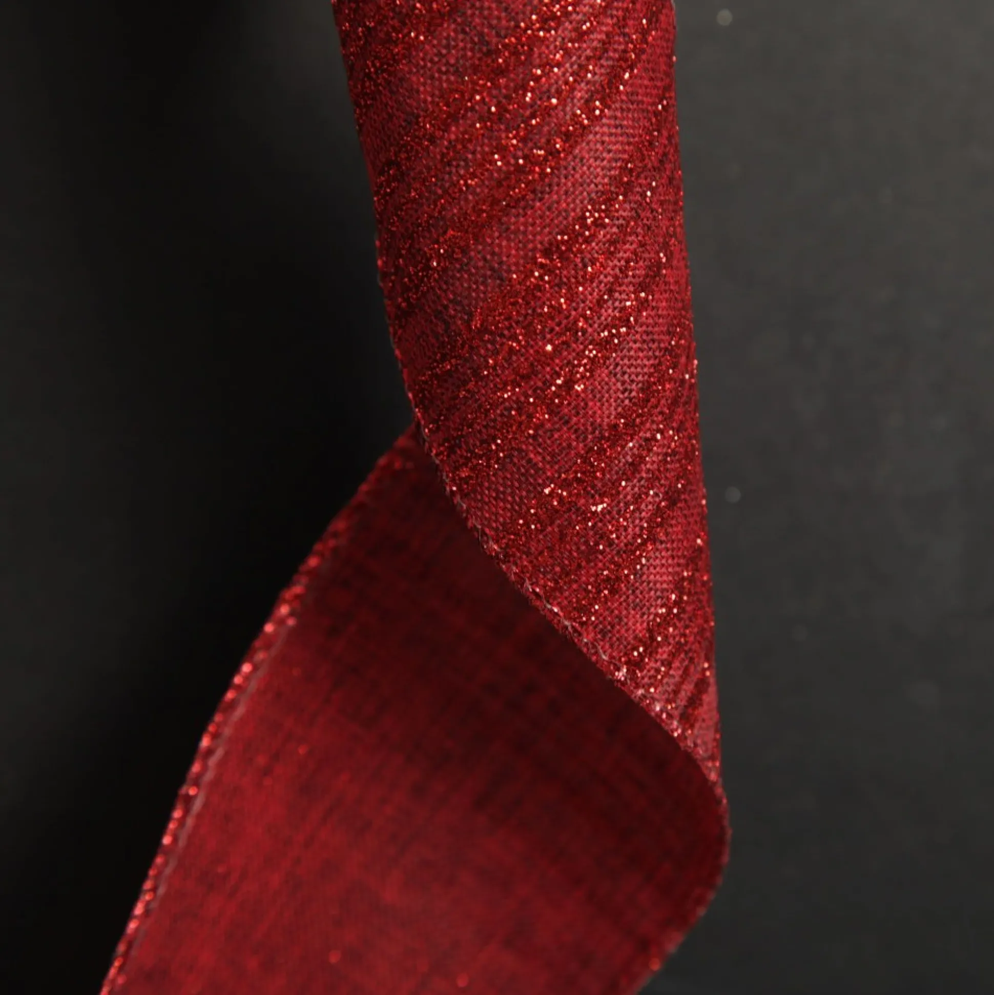 Burgundy Glitter and Linen Striped Wired Ribbon - 6.5cm Ribbons|