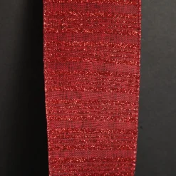 Burgundy Glitter and Linen Striped Wired Ribbon - 6.5cm Ribbons|