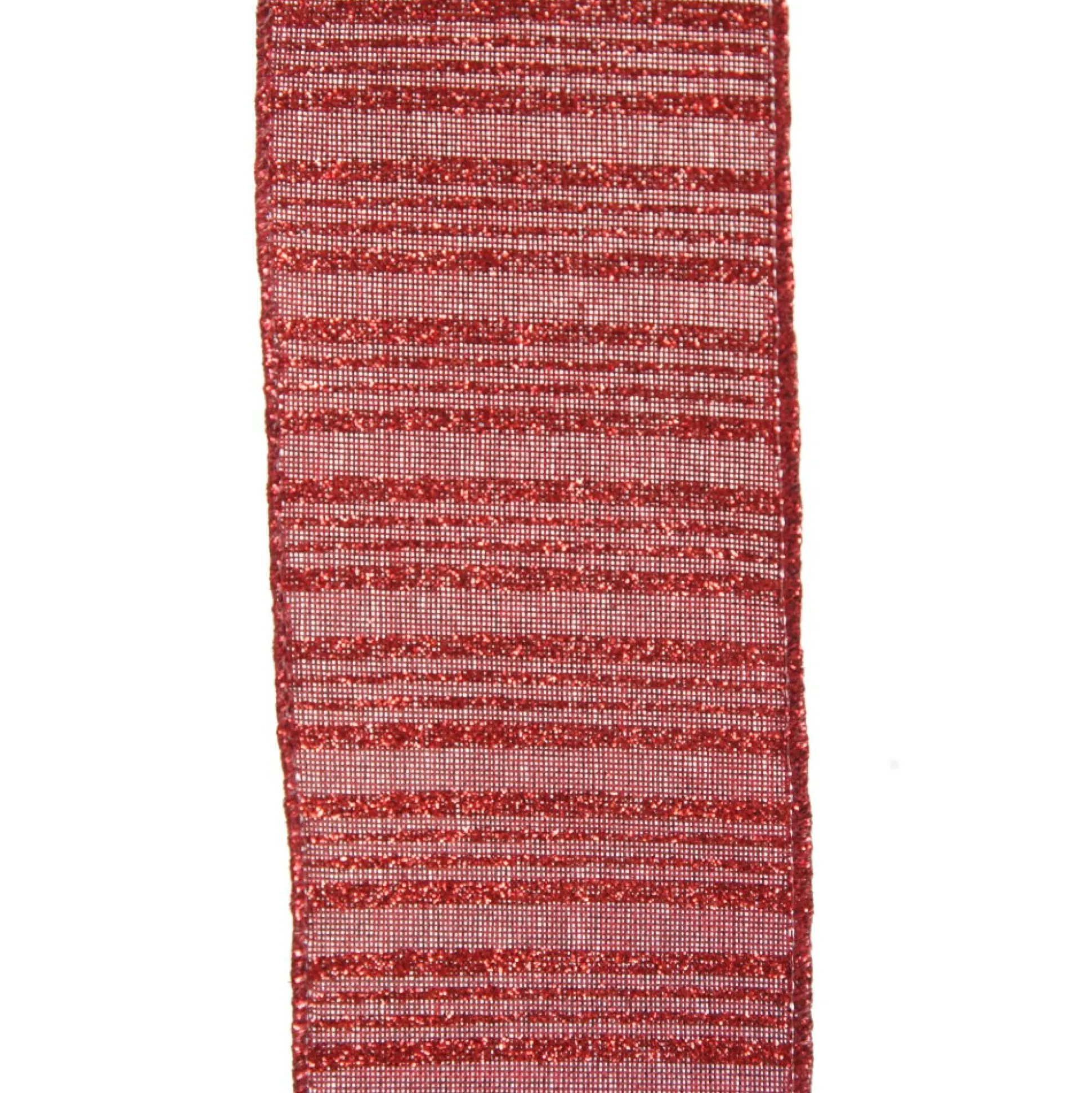 Burgundy Glitter and Linen Striped Wired Ribbon - 6.5cm Ribbons|