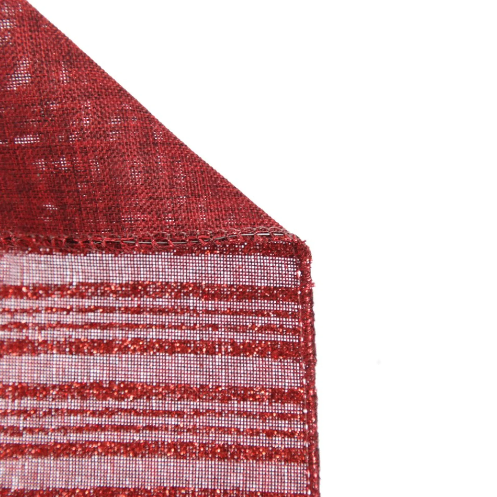 Burgundy Glitter and Linen Striped Wired Ribbon - 6.5cm Ribbons|