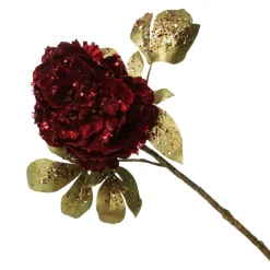 Burgundy Peonie Flower Stem with Glitter Sprinkles Christmas Flowers|