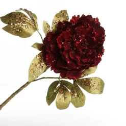 Burgundy Peonie Flower Stem with Glitter Sprinkles Christmas Flowers|