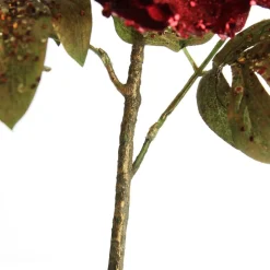 Burgundy Peonie Flower Stem with Glitter Sprinkles Christmas Flowers|