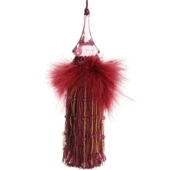 Burgundy Tassel with Feathers and Beaded Fringing Christmas Tree Decorations|