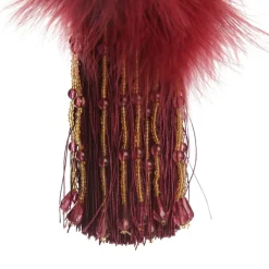 Burgundy Tassel with Feathers and Beaded Fringing Christmas Tree Decorations|