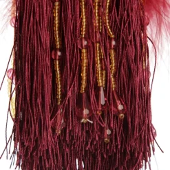 Burgundy Tassel with Feathers and Beaded Fringing Christmas Tree Decorations|