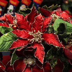 Burgundy Velvet Poinesttia Flower Stem with Gold Glitter Christmas Flowers|