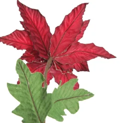 Burgundy Velvet Poinesttia Flower Stem with Gold Glitter Christmas Flowers|