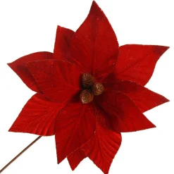Burgundy Velvet Poinsettia Flower Stem Christmas Flowers|