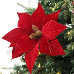 Burgundy Velvet Poinsettia Flower Stem Christmas Flowers|