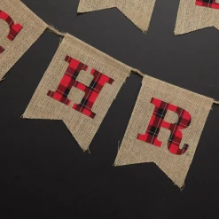 Burlap Bunting with Red and Black Plaid Merry Christmas Wall Hangings And Signs|