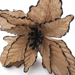 Burlap Flower Pick Black Glitter Trim Christmas Flowers|