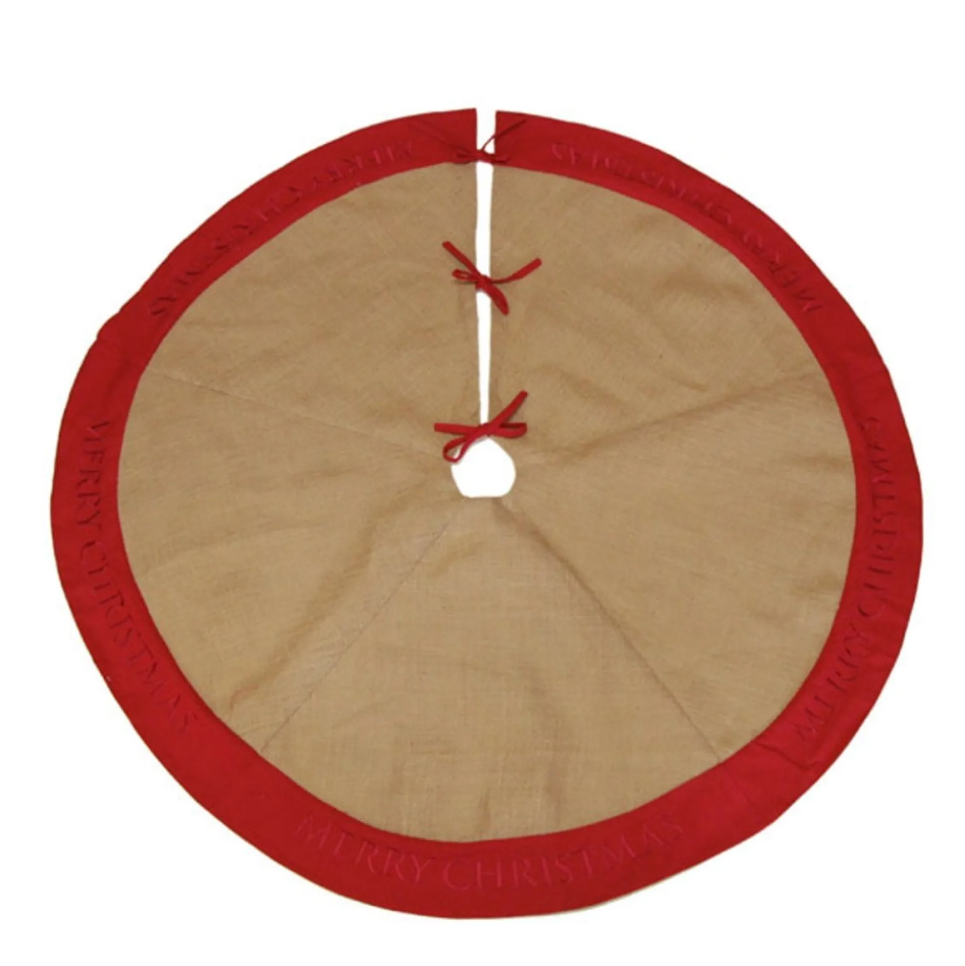 Burlap Merry Christmas Tree Skirt - Red Trim Christmas Tree Skirts|