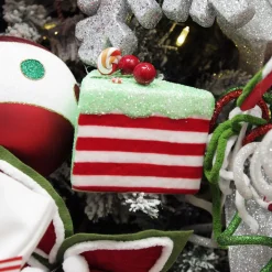 Candy Cane and Mint Velvet Cake Slice Christmas Tree Decoration Christmas Tree Decorations|