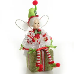 Candy Cane Christmas Fairy on Giftbox Christmas Elves And Fairies|