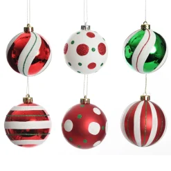 Candy Cane Dots and Stripes Christmas Baubles - Set of 6 Christmas Bauble Sets|