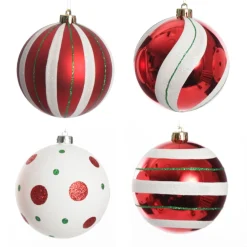 Candy Cane Dots and Stripes Christmas Baubles - Set of 4 Christmas Bauble Sets|