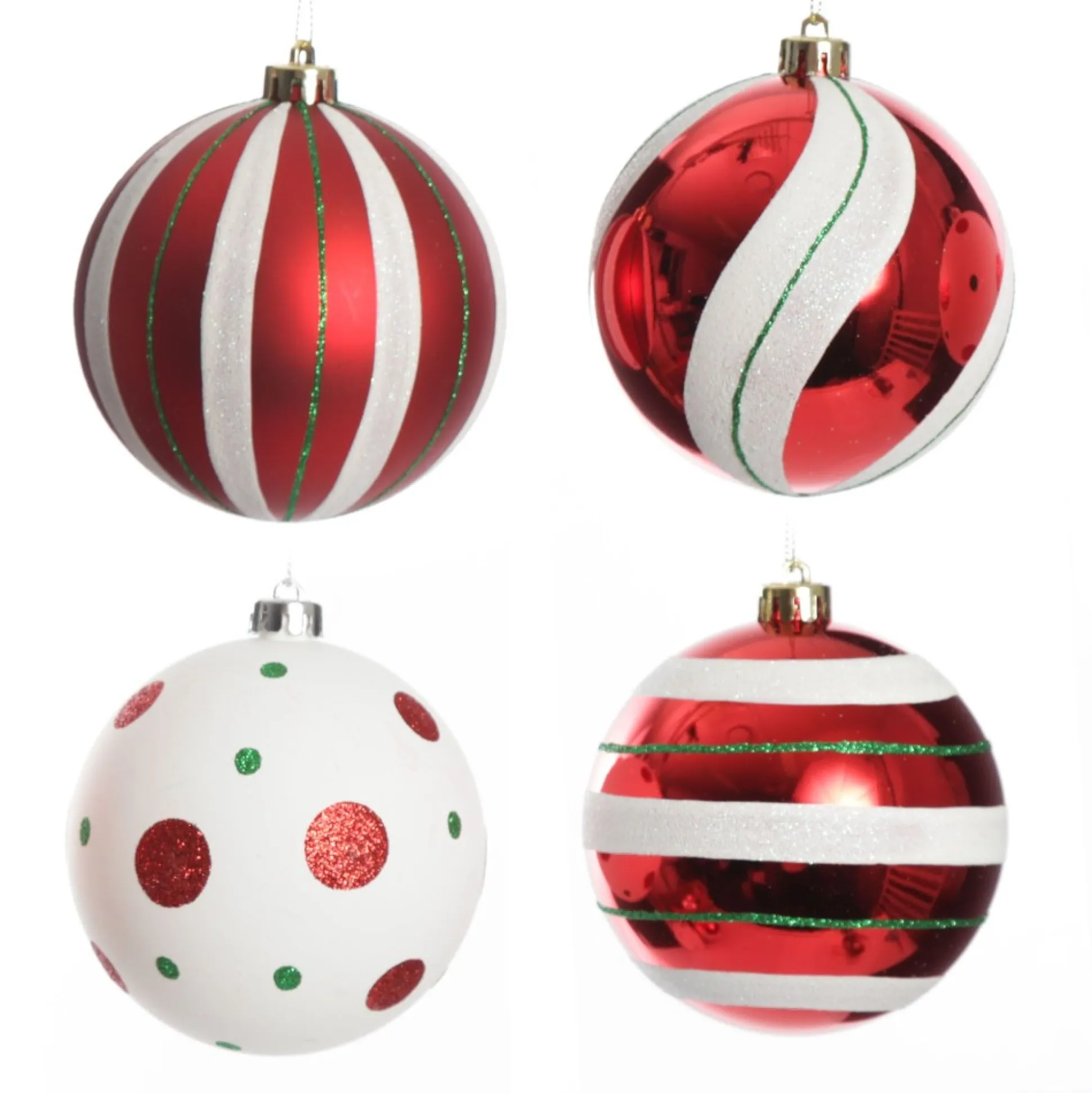 Candy Cane Dots and Stripes Christmas Baubles - Set of 4 Christmas Bauble Sets|