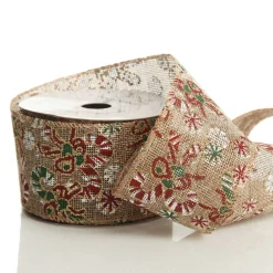 Candy Cane Hessian Ribbon with Wired Edge - 6.3cm Ribbons|