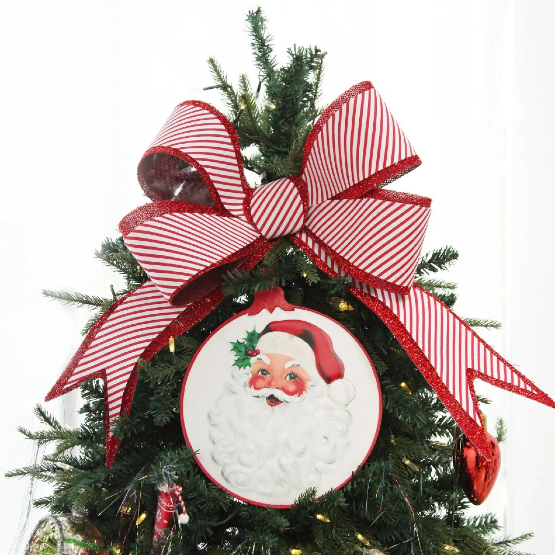 Candy Cane Stripe Christmas Bow with Glitter Edge Christmas Bells And Bows|