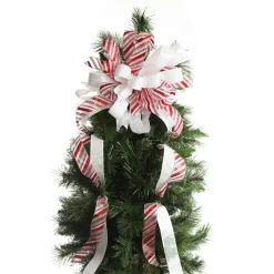 Candy Cane Stripe Deluxe Tree Topper Bow with Streamers Tree Toppers|