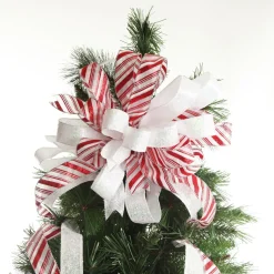 Candy Cane Stripe Deluxe Tree Topper Bow with Streamers Tree Toppers|