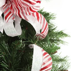 Candy Cane Stripe Deluxe Tree Topper Bow with Streamers Tree Toppers|