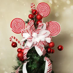 Candy Cane Stripe Deluxe Tree Topper Bow with Streamers Tree Toppers|