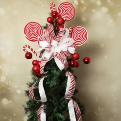 Candy Cane Stripe Deluxe Tree Topper Bow with Streamers Tree Toppers|
