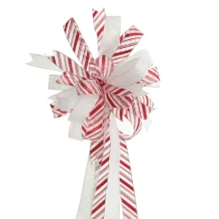 Candy Cane Stripe Deluxe Tree Topper Bow with Streamers Tree Toppers|