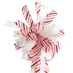 Candy Cane Stripe Deluxe Tree Topper Bow with Streamers Tree Toppers|