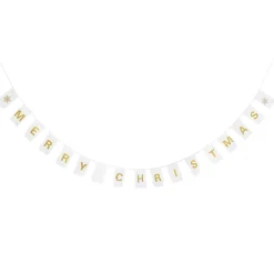 Canvas Gold Merry Christmas Printed Bunting Tree Garlands|