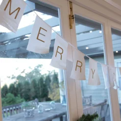 Canvas Gold Merry Christmas Printed Bunting Tree Garlands|