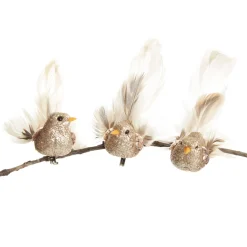 Champagne Bird Clip with Feather Tail - Set of 3 Butterflies And Birds|Champagne Bird Clip With Feather Tail - Set Of 3