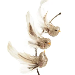 Champagne Bird Clip with Feather Tail - Set of 3 Butterflies And Birds|Champagne Bird Clip With Feather Tail - Set Of 3