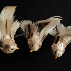 Champagne Bird Clip with Feather Tail - Set of 3 Butterflies And Birds|Champagne Bird Clip With Feather Tail - Set Of 3