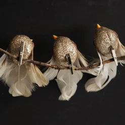 Champagne Bird Clip with Feather Tail - Set of 3 Butterflies And Birds|Champagne Bird Clip With Feather Tail - Set Of 3