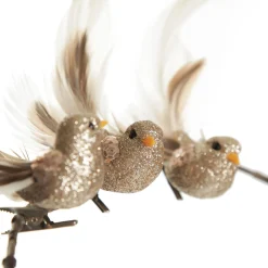 Champagne Bird Clip with Feather Tail - Set of 3 Butterflies And Birds|Champagne Bird Clip With Feather Tail - Set Of 3