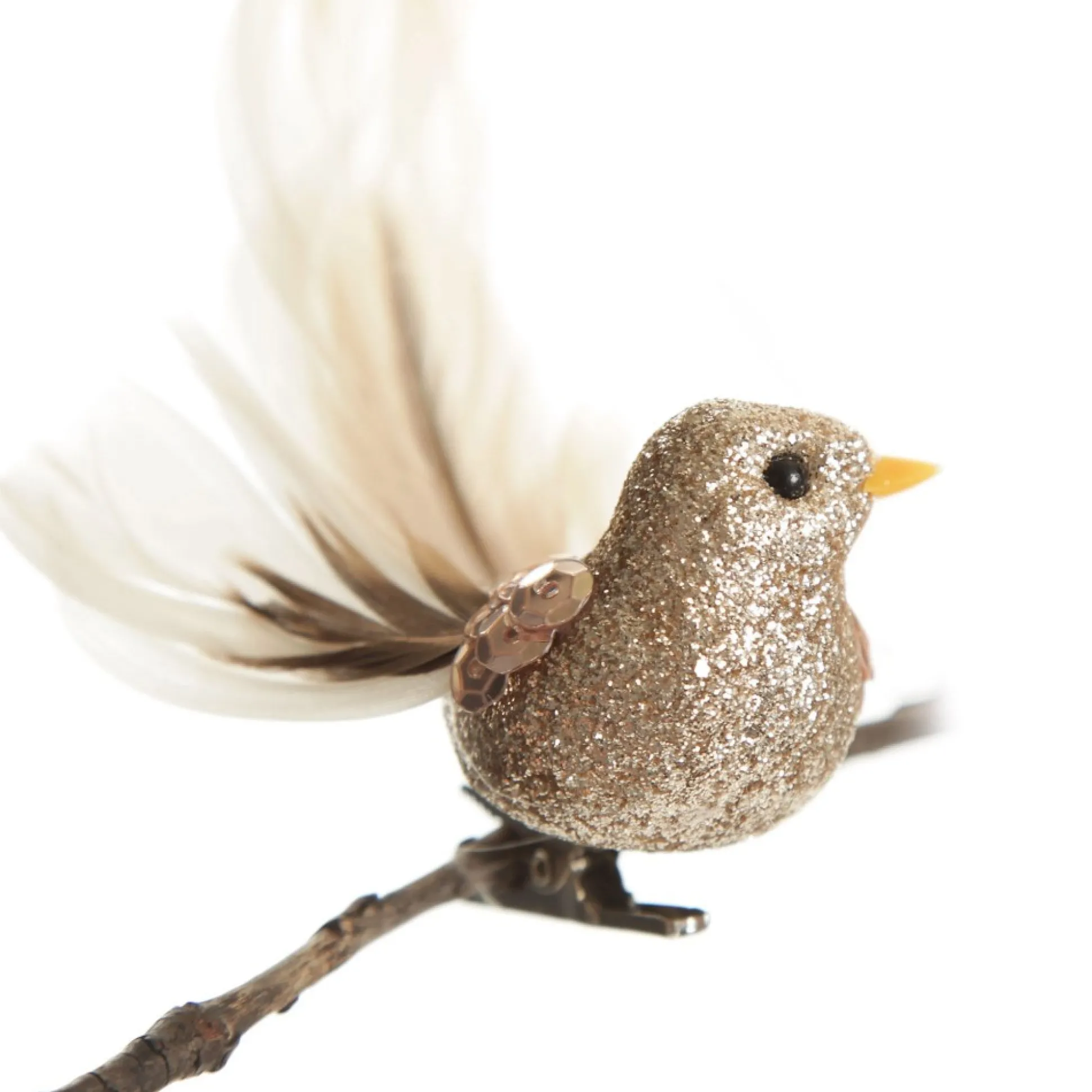 Champagne Bird Clip with Feather Tail - Set of 3 Butterflies And Birds|Champagne Bird Clip With Feather Tail - Set Of 3