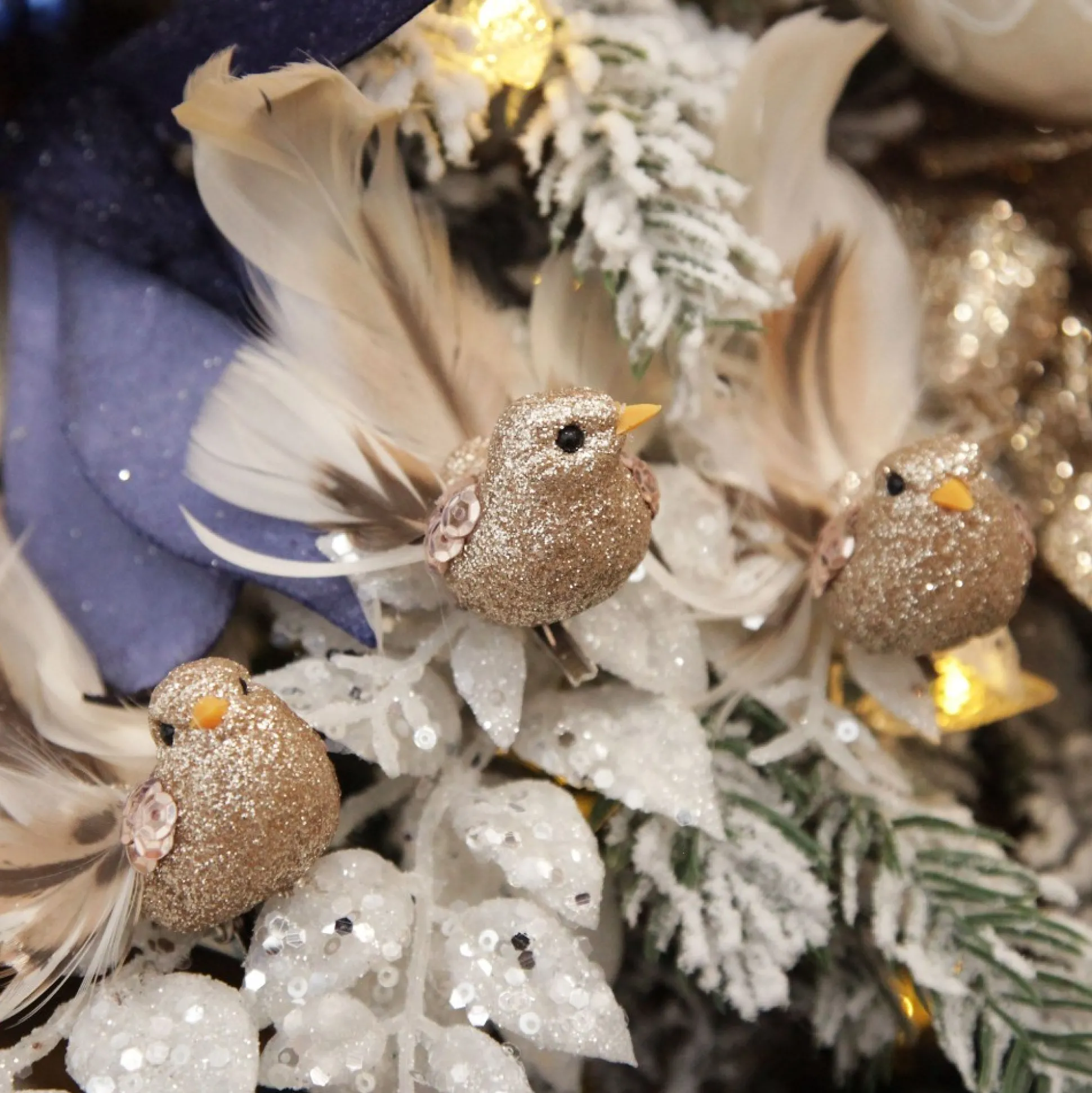 Champagne Bird Clip with Feather Tail - Set of 3 Butterflies And Birds|Champagne Bird Clip With Feather Tail - Set Of 3