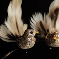 Champagne Bird Clip with Feather Tail - Set of 3 Butterflies And Birds|Champagne Bird Clip With Feather Tail - Set Of 3