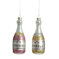 Champagne Bottle Pink Glitter Cheers Glass Tree Decoration Christmas Tree Decorations|