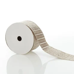 Champagne Glitter and Linen Striped Wired Ribbon - 6.5cm Ribbons|