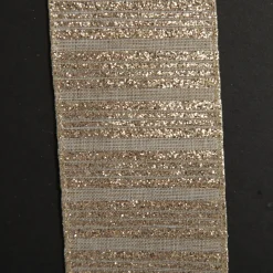 Champagne Glitter and Linen Striped Wired Ribbon - 6.5cm Ribbons|