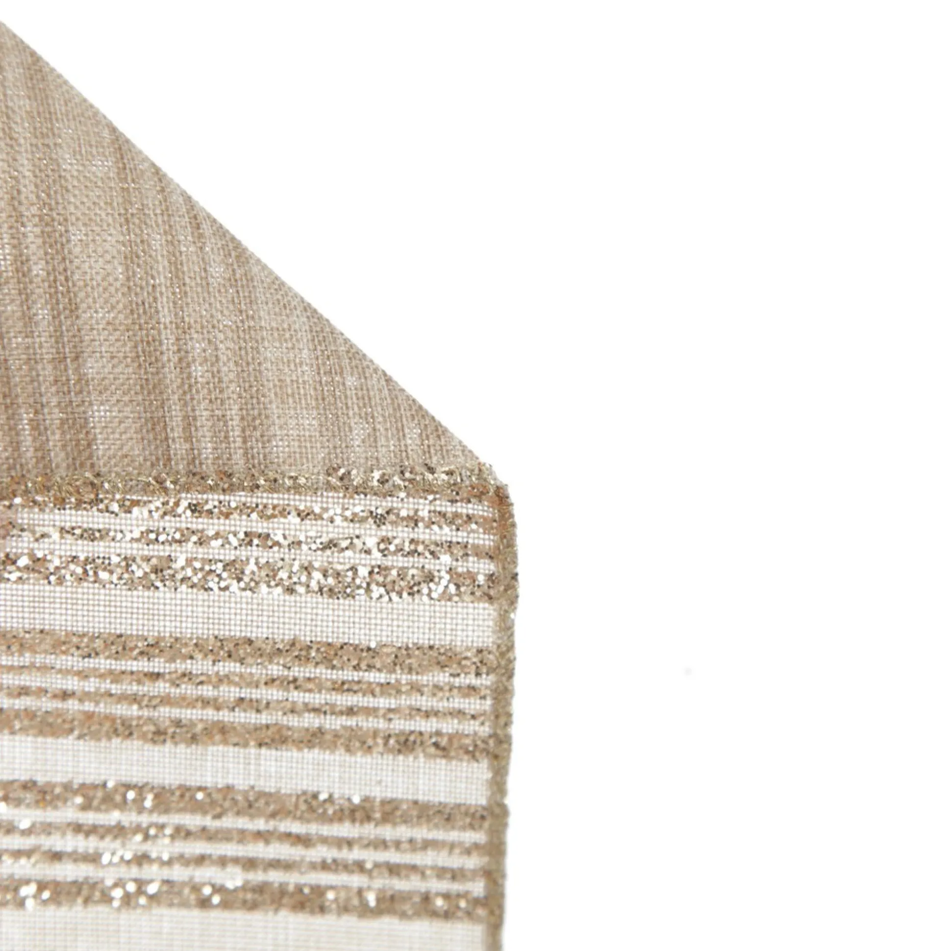Champagne Glitter and Linen Striped Wired Ribbon - 6.5cm Ribbons|